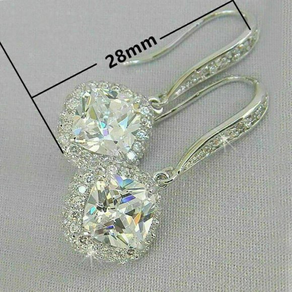 White Sapphire Cubic Zirconia CZ Rhinestone Crystal Drop Dangle Hoop Earring - Picture 4 of 5